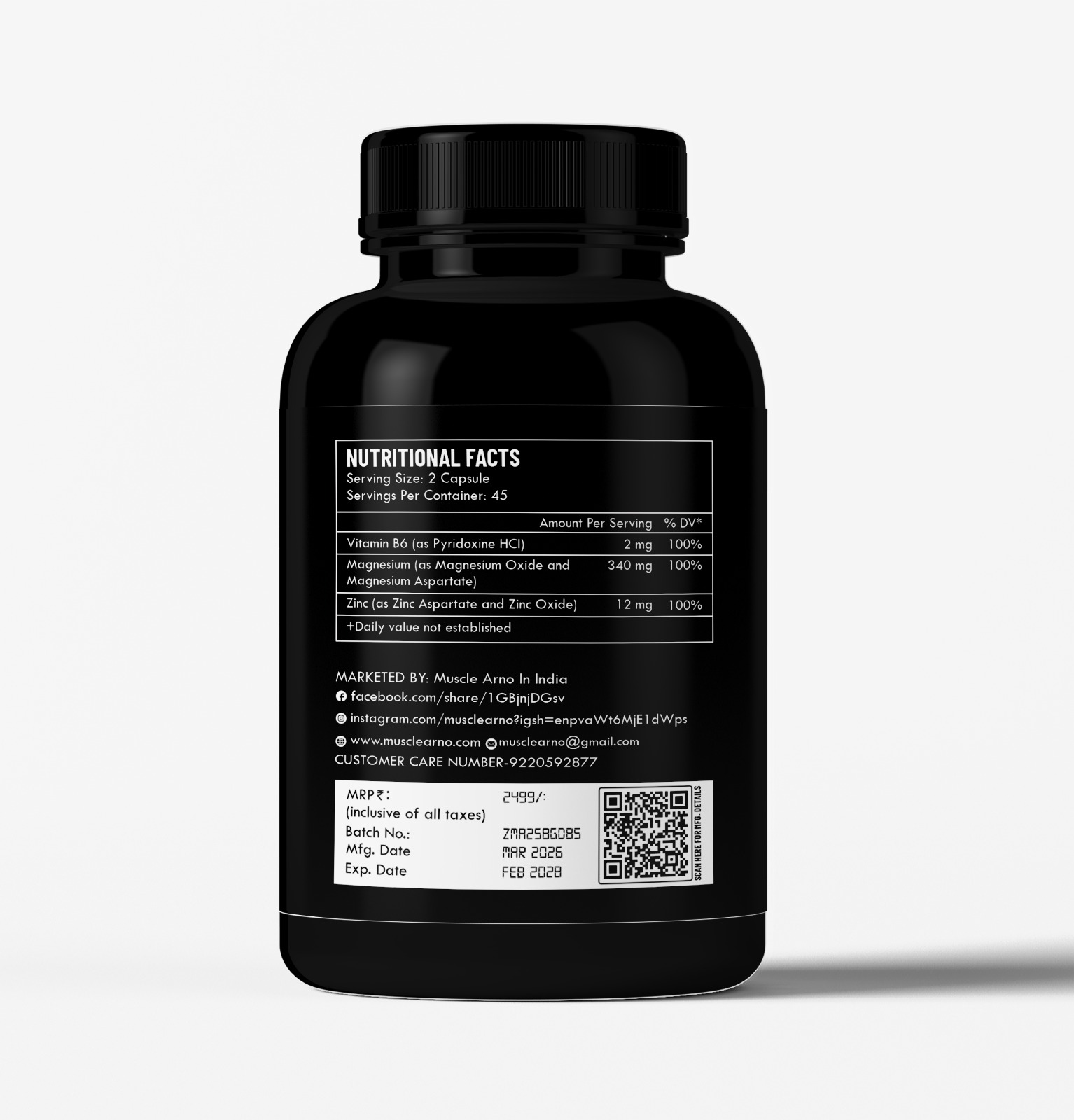 Muscle Arno ZMA – Zinc & Magnesium Supplement (90 Veg Capsules) - Image 3