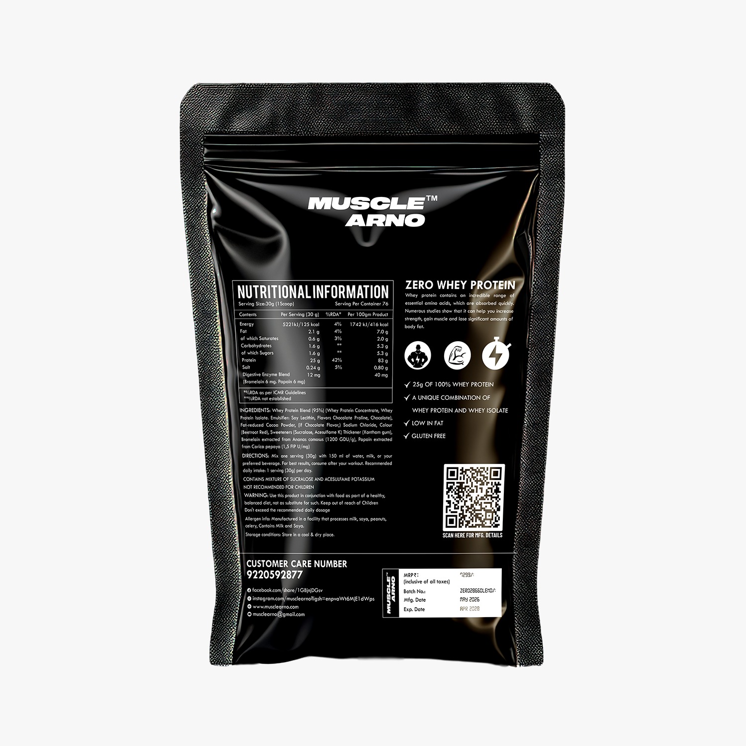 Muscle Arno Zero Whey Protein Powder | 25g Protein Per Serving | 2.28kg - Image 2